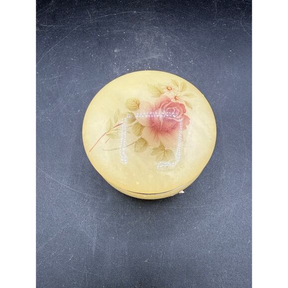 Yellow Alabaster Himark Giftware Italy Hinged Rose Floral Trinket Box - Picture 8 of 8